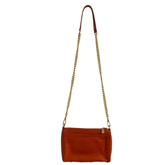 Rebecca Minkoff Mini Mac Orange Ostrich Crossbody Bag Leather - Picture 2 of 7